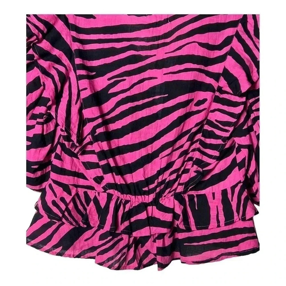 1404. ANTHROPOLOGIE RAHI SHORT PUFFER SLEEVES TOP XSMALL ZEBRA PRINT HOT PINK - Picture 11 of 11